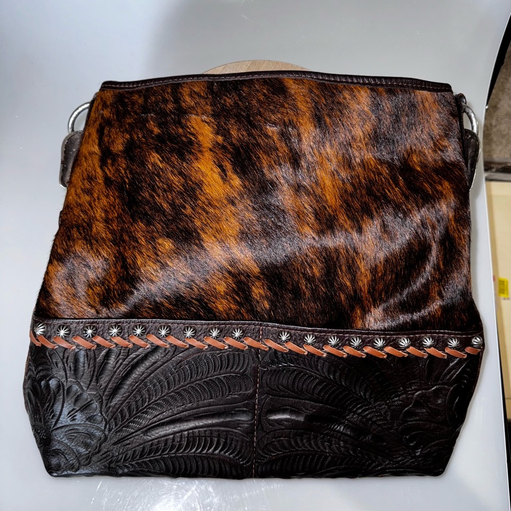 American West Brown and Black Leather Shoulder Bag